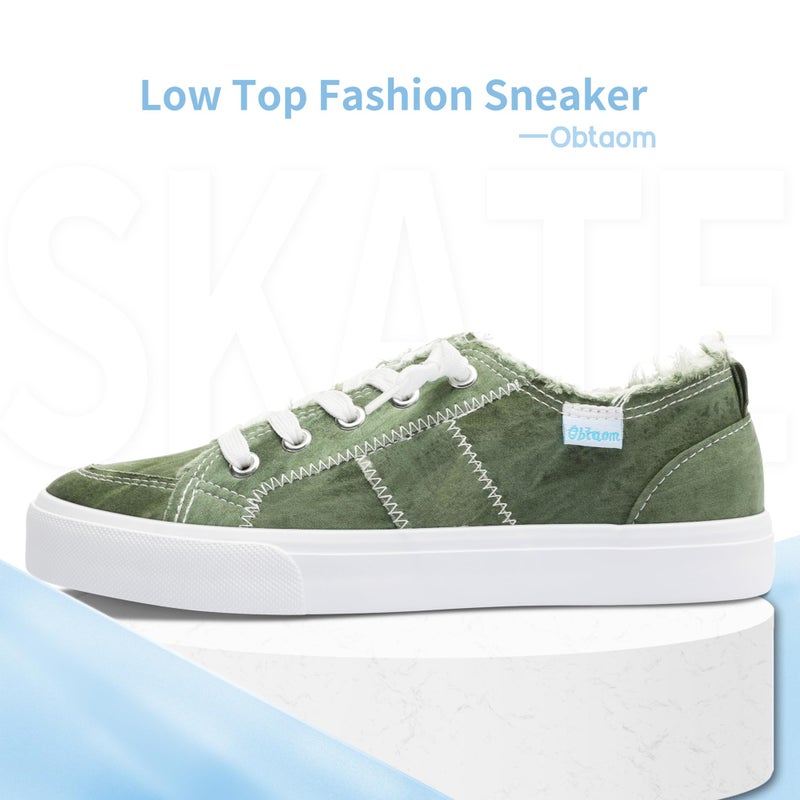 Obtaom Women's Play Fashion Sneaker Comfortable Canvas Slip on Shoes Green Washed Canvas Flats ï¼ˆOlive Green US7ï¼‰ - Image 3