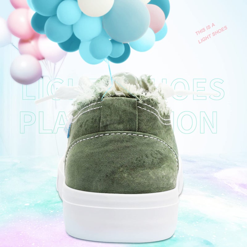 Obtaom Women's Play Fashion Sneaker Comfortable Canvas Slip on Shoes Green Washed Canvas Flats ï¼ˆOlive Green US7ï¼‰ - Image 5