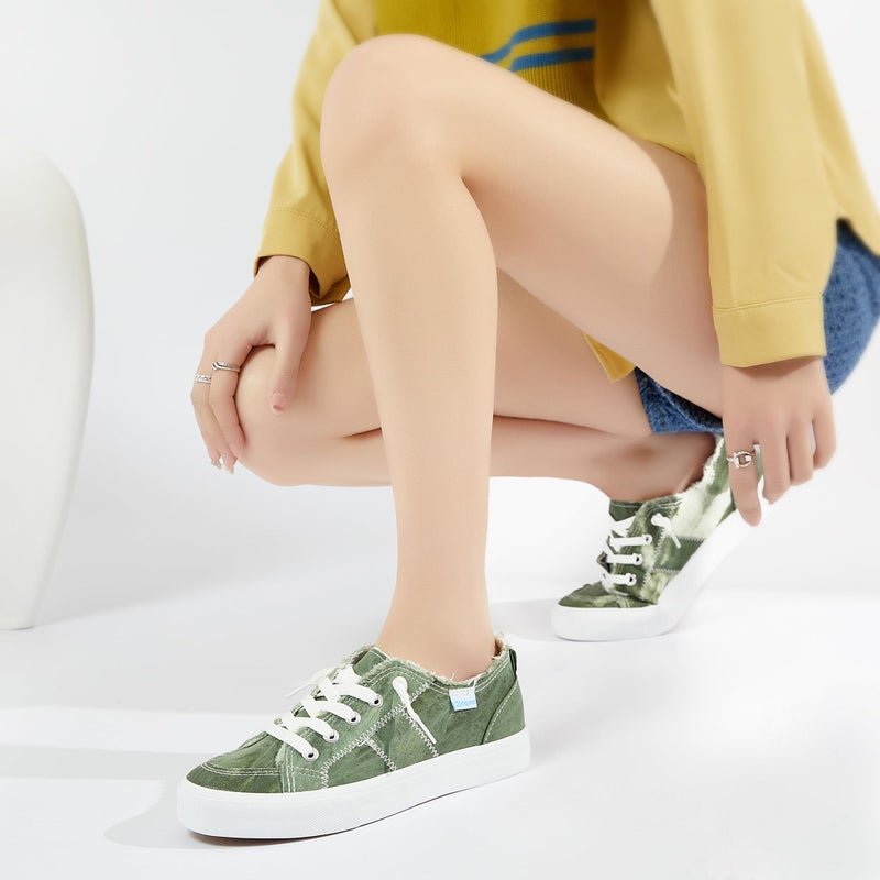 Obtaom Women's Play Fashion Sneaker Comfortable Canvas Slip on Shoes Green Washed Canvas Flats ï¼ˆOlive Green US7ï¼‰ - Image 2