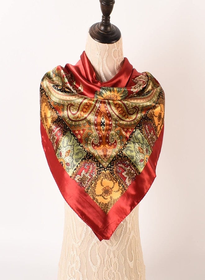 EIysee 35 x 35 Women's Fashion Pattern Large Square Silk Like Hair Scarf Head Sleeping Wrap Satin Neck Bandana for Gift, Big Cashew Red, 35 x 35 in - Image 3