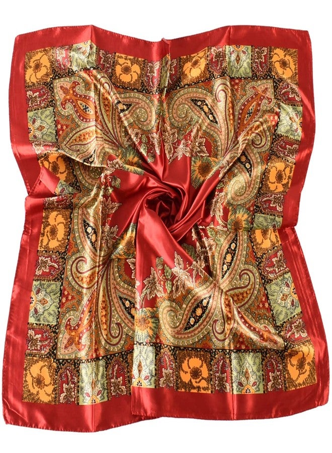 EIysee 35 x 35 Women's Fashion Pattern Large Square Silk Like Hair Scarf Head Sleeping Wrap Satin Neck Bandana for Gift, Big Cashew Red, 35 x 35 in - Image 1