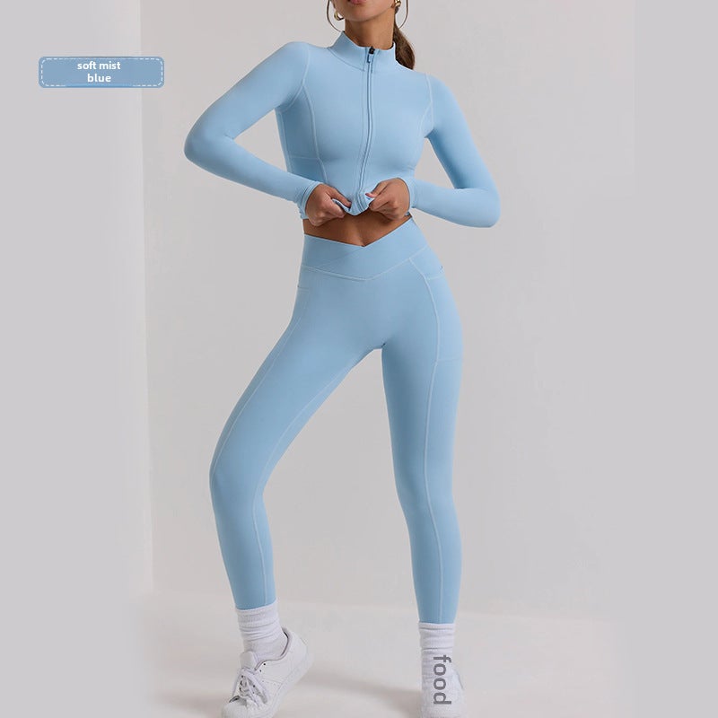 Generic New Long-Sleeve Yoga Suit Fitness Set for Women Soft Mist Blue 