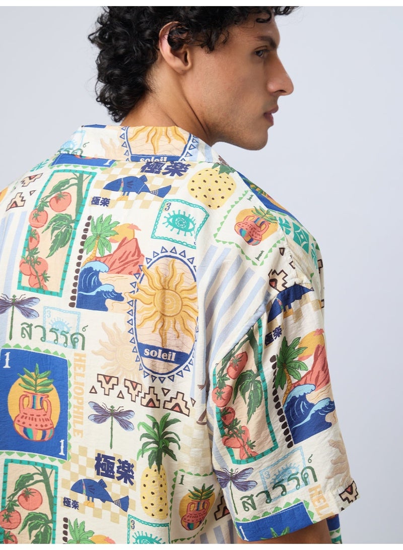 The Souled Store Tropical Print: Vacation Mode Men and Boys Short Sleeves Cuban Collar Printed Viscose Regular Fit Casual Shirt - Image 4