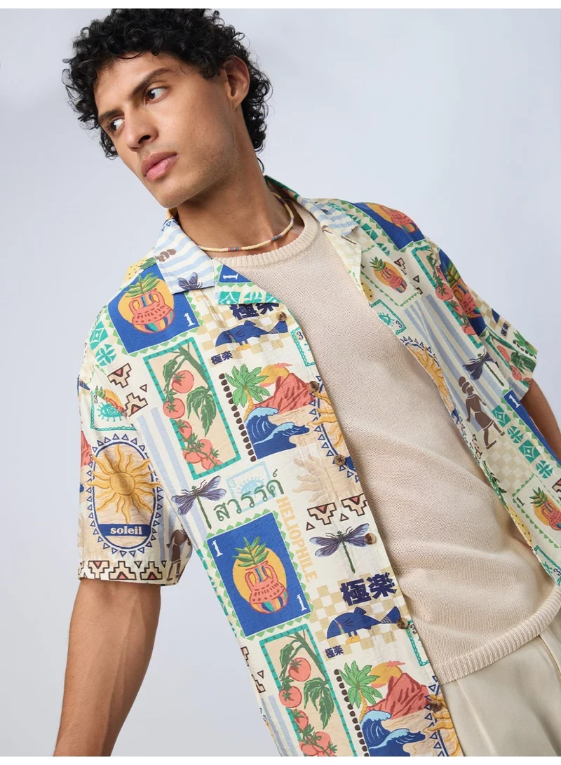 ذا سوليد ستور The Souled Store Tropical Print: Vacation Mode Men and Boys Short Sleeves Cuban Collar Printed Viscose Regular Fit Casual Shirt