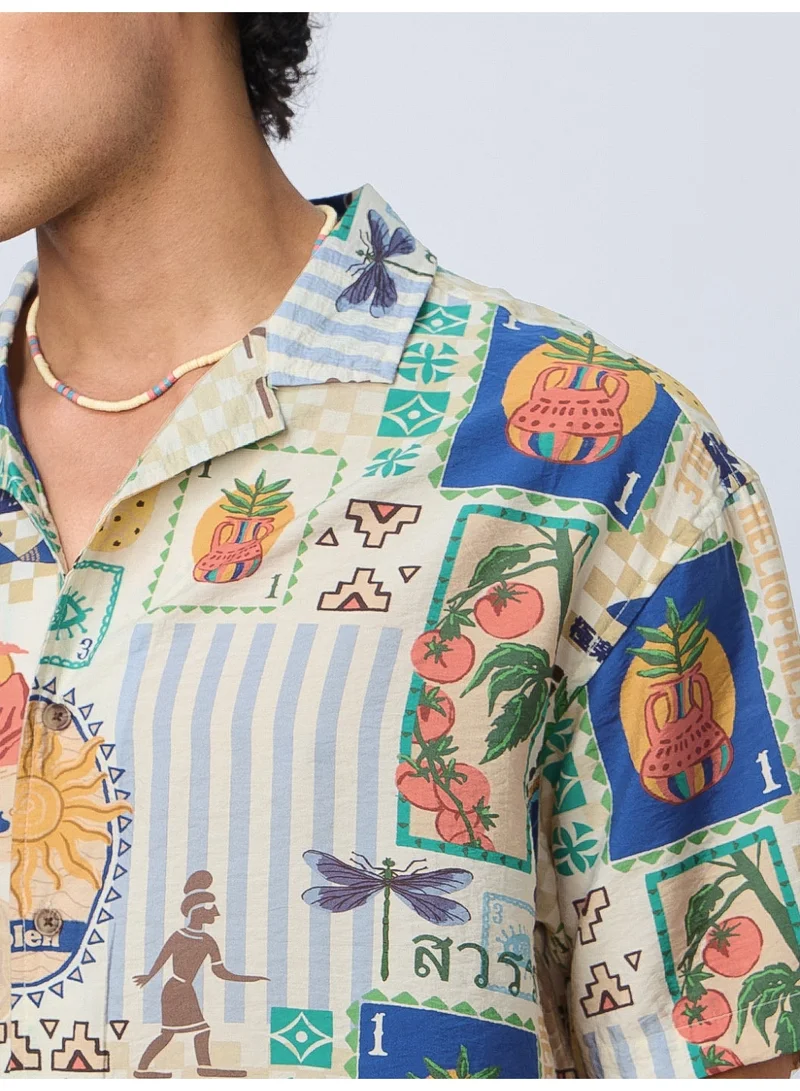 The Souled Store  The Souled Store Tropical Print: Vacation Mode Men and Boys Short Sleeves Cuban Collar Printed Viscose Regular Fit Casual Shirt for Men | Best Price UAE