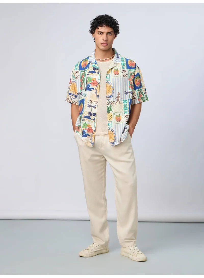 ذا سوليد ستور The Souled Store Tropical Print: Vacation Mode Men and Boys Short Sleeves Cuban Collar Printed Viscose Regular Fit Casual Shirt