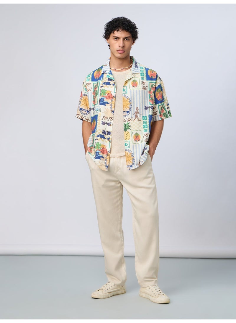 The Souled Store Tropical Print: Vacation Mode Men and Boys Short Sleeves Cuban Collar Printed Viscose Regular Fit Casual Shirt - Image 2