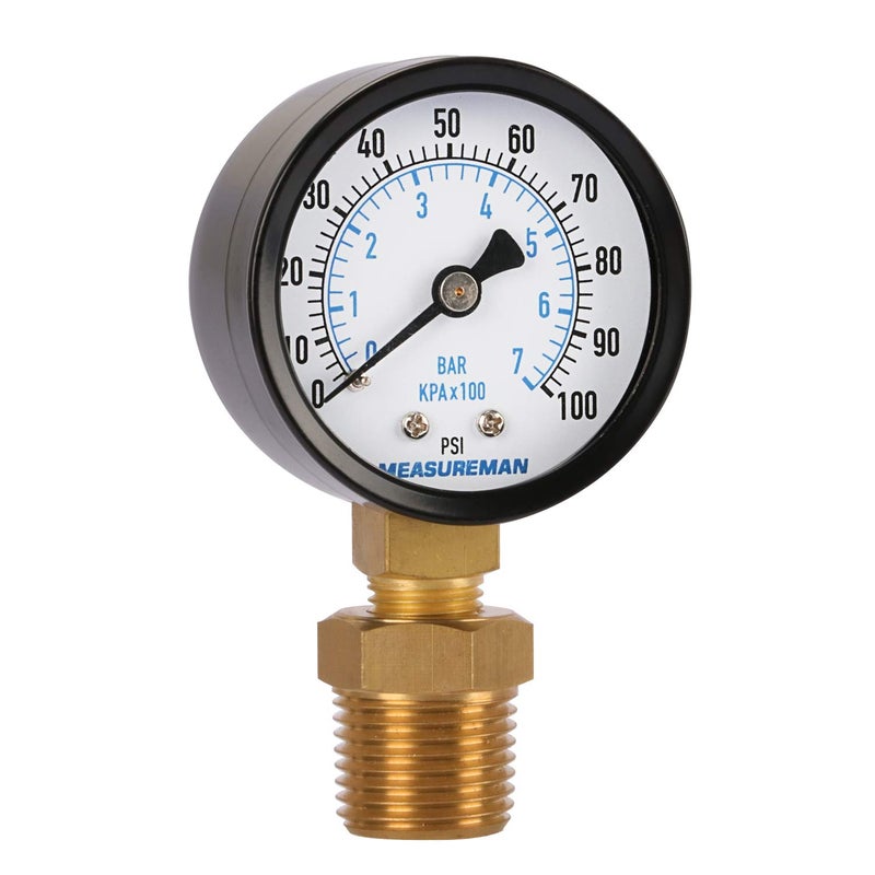 Measureman 2" Well Pump Pressure Gauge, 0-100psi/bar, 1/4" NPT Male with 1/2" NPT Adaptor, 3-2-3% Accuracy - Image 2