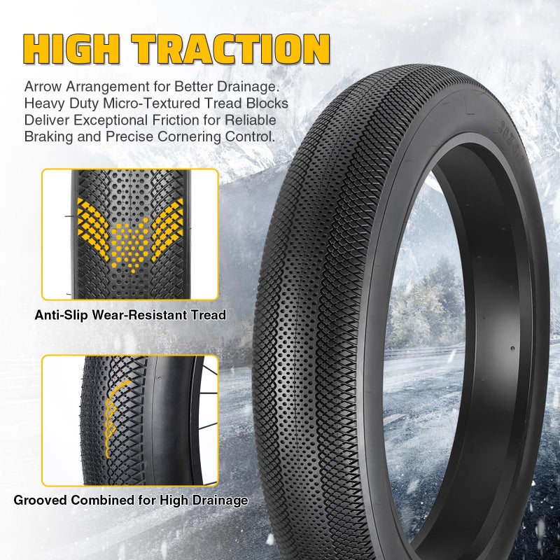 Balinge E-Bike 20x4.0 Fat Tire 20 x 4 Fat Tire 2 Pack Heavy Duty High-Performance Wear-Resistant Mountain Snow Bike Tire, E-Bike Tires 20x4, 20x4 Tire, Blackï¼Œ2Tires - Image 4
