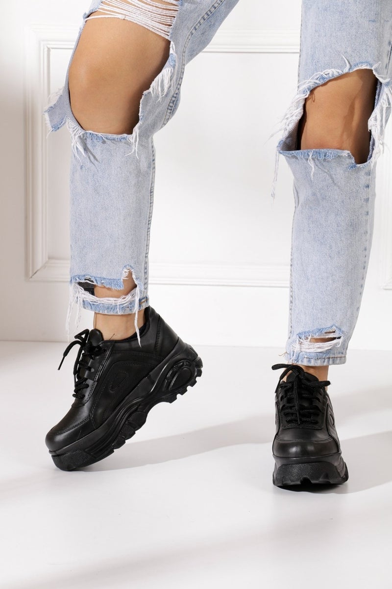 İmershoes أحذية رياضية يومية للنساء قاعدة عالية 6 سم سنيكر سوداء - بيضاء - بيج - جلد لامع - جلد مدبوغ 001  - Image 2