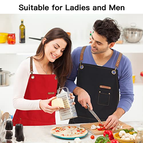 Genixart Chef Apron for Men Women with Gift Box Pack, Cross Back Apron with Pockets for Kitchen Cooking Baking Artist Painting, Cotton Canvas Work Aprons for Shop, Garden, Restaurant, Cafe (Black) - Image 2