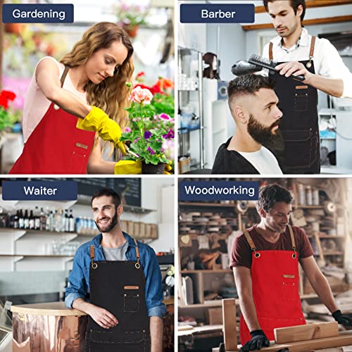 Genixart Chef Apron for Men Women with Gift Box Pack, Cross Back Apron with Pockets for Kitchen Cooking Baking Artist Painting, Cotton Canvas Work Aprons for Shop, Garden, Restaurant, Cafe (Black) - Image 5