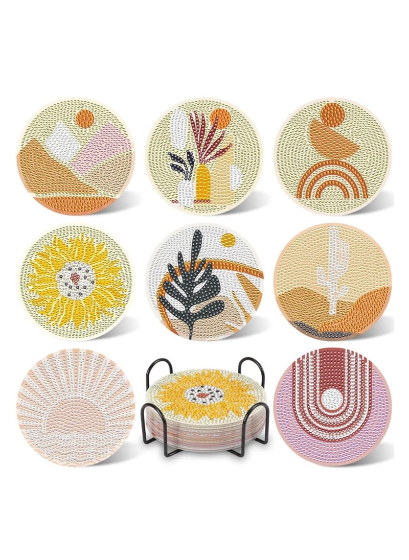 LKTOCAFT - Diamond Art Coasters Set  8 Pcs Round Wooden Cup Holders with DIY Kit, Perfect for Home Bar Table Decor, Crafts & Gifts - Image 1