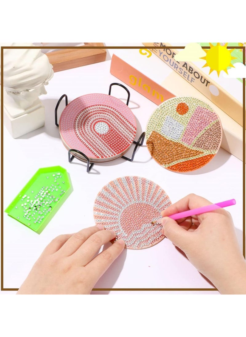 LKTOCAFT - Diamond Art Coasters Set  8 Pcs Round Wooden Cup Holders with DIY Kit, Perfect for Home Bar Table Decor, Crafts & Gifts - Image 1