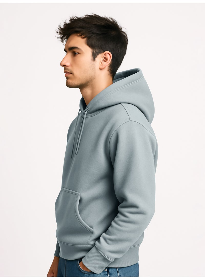Maniac Mens Plain Hooded Neck Full Sleeve Light Grey Cotton Fleece Sweatshirt - Image 2