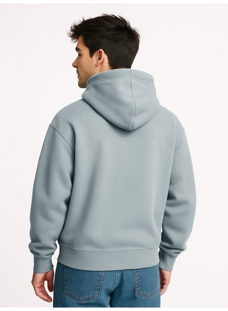 Maniac Mens Plain Hooded Neck Full Sleeve Light Grey Cotton Fleece Sweatshirt - Image 3