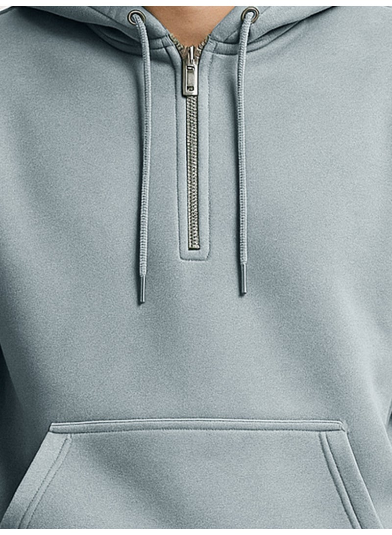 Maniac Mens Plain Hooded Neck Full Sleeve Light Grey Cotton Fleece Sweatshirt - Image 4