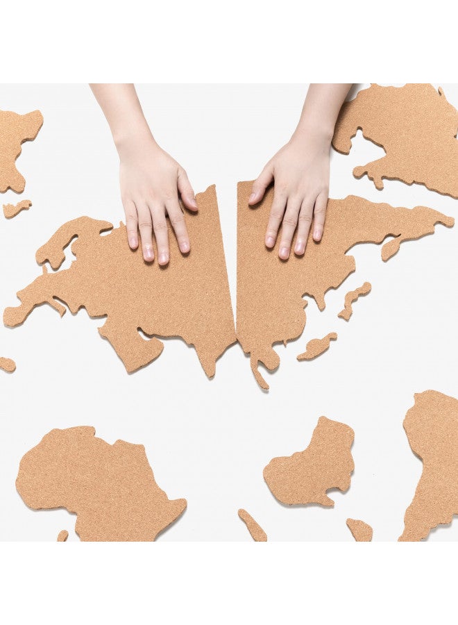 Navaris Navaris Cork Board World Map - Self-Adhesive Corkboard Continents for Wall to Pin, Plan and Document Travels - Includes 18 Cork Pieces and 10 Pins