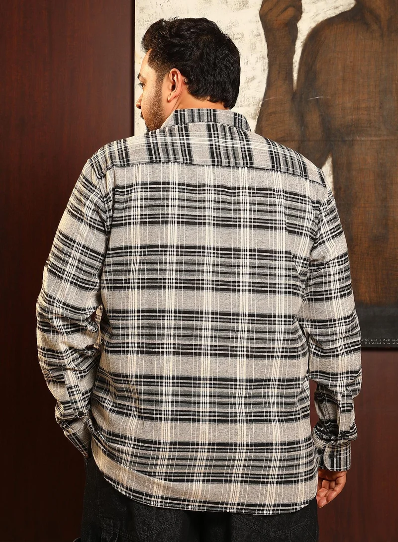 Instafab Plus  Instafab Plus Men's Black & White Static-Check Regular Shirt For Casual Wear | Spread Collar | Long Cuffed Sleeves | Button Closure | Plus Size Shirt Crafted With Comfort Fit For Everyday Wear for Men | Best Price UAE