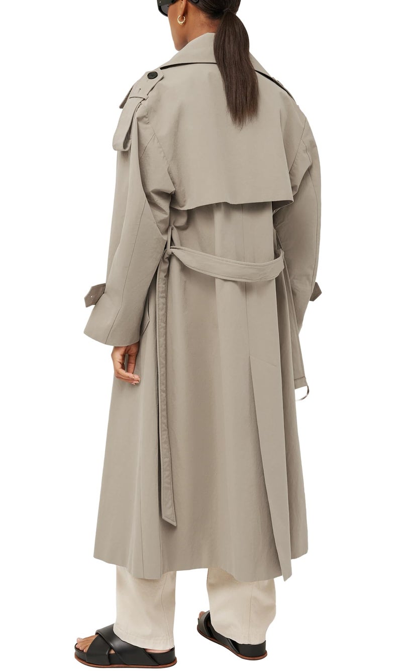 Farktop Womens Oversized Long Trench Coat Double Breasted Lapel Windproof Overcoat with Belt - Image 3