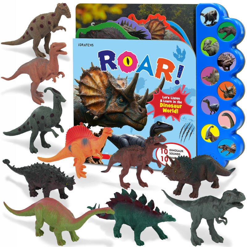 iGRATENS Dinosaur Toys with Sound Books 10PCS Dino Toy for Toddlers Animal Sounds Book with 10 Buttons Realistic Plastic Animal Figures Dinosaur Toys for Kids 35 Dinosaurs Lover Gifts for Kids - Image 3