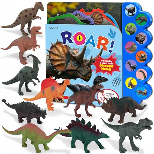 iGRATENS Dinosaur Toys with Sound Books 10PCS Dino Toy for Toddlers Animal Sounds Book with 10 Buttons Realistic Plastic Animal Figures Dinosaur Toys for Kids 35 Dinosaurs Lover Gifts for Kids - Image 1