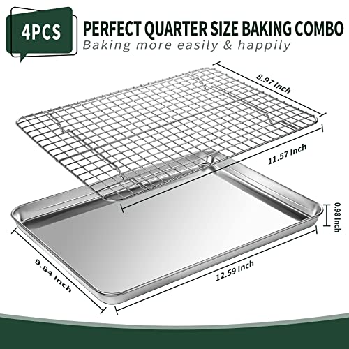 CEKEE Quarter Sheet Pan with Cooling Rack Set [2 Baking Sheets + 2 Baking Racks], CEKEE Stainless Steel Cookie Sheets for Baking and Wire Rack - Rust & Warp Resistant & Nonstick, Size 12 x 9.8 x 1 Inch - Image 2