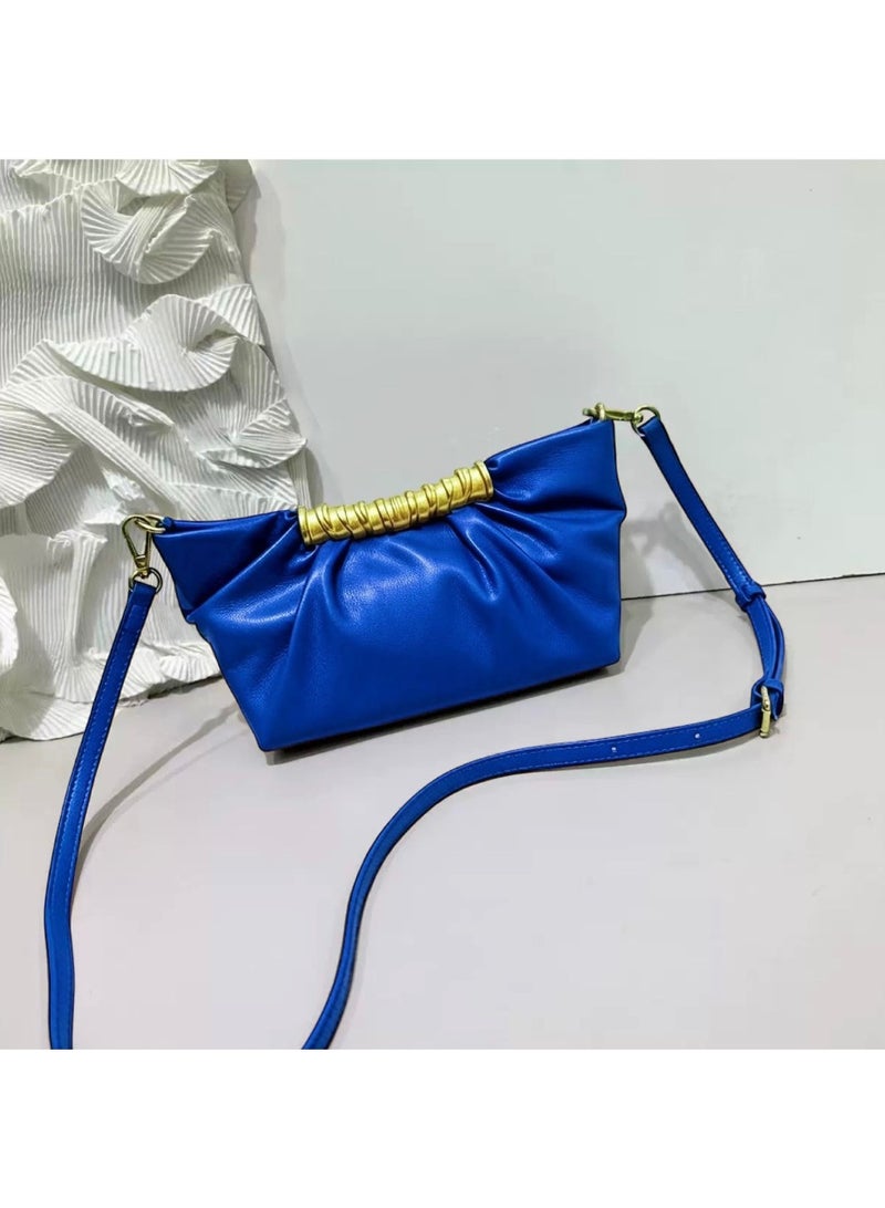 TOP Choice Elegant Pleated Clutch Crossbody Bag with Gold Handle Accent for Women, 26 cm Evening Shoulder Purse