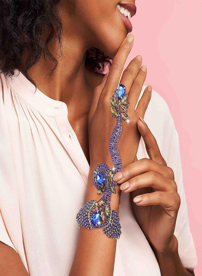 ELABEST Rhinestone Snake Finger Bracelet for Women Diamond Crystal Bangle Hand Chain FInger Ring Bracelets for Women (Blue) - Image 2