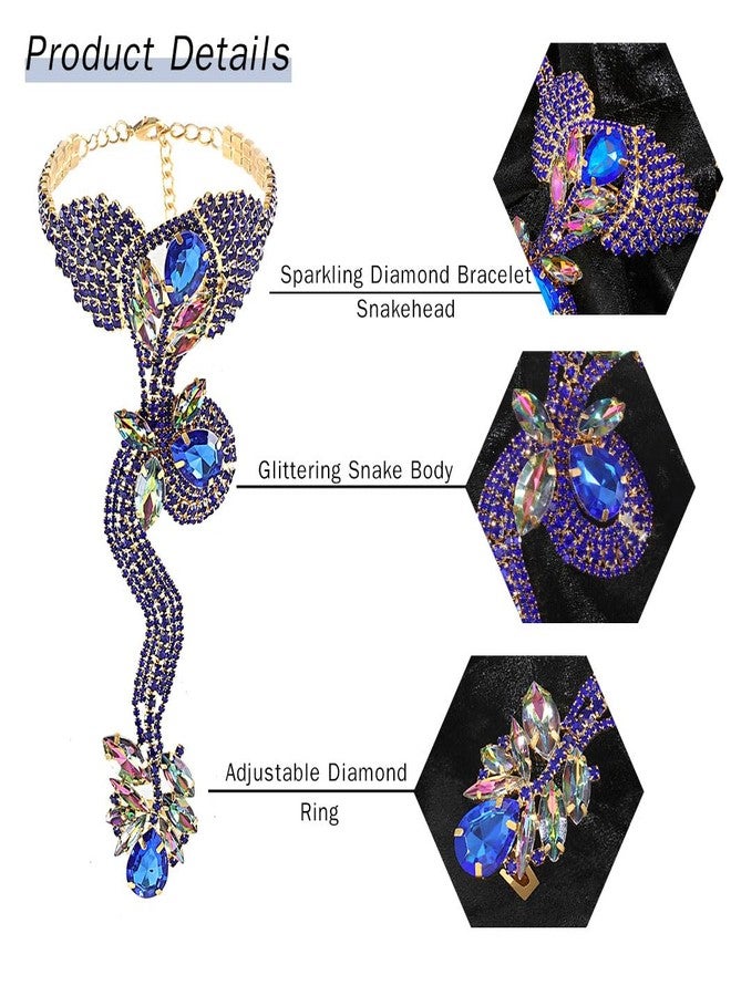 ELABEST Rhinestone Snake Finger Bracelet for Women Diamond Crystal Bangle Hand Chain FInger Ring Bracelets for Women (Blue) - Image 4