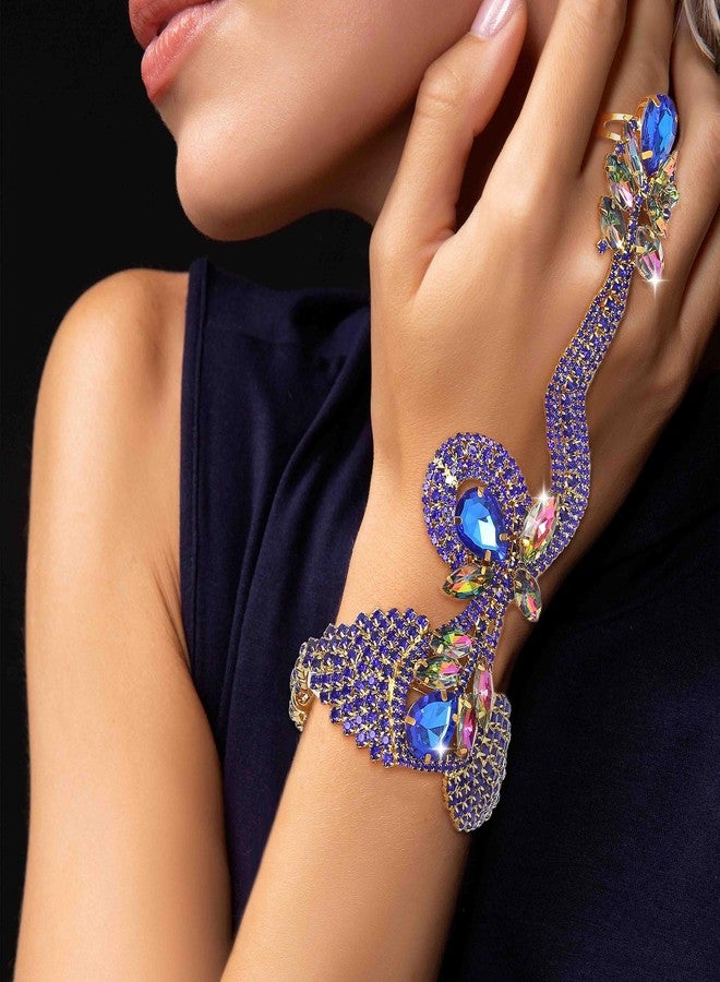 ELABEST Rhinestone Snake Finger Bracelet for Women Diamond Crystal Bangle Hand Chain FInger Ring Bracelets for Women (Blue) - Image 3