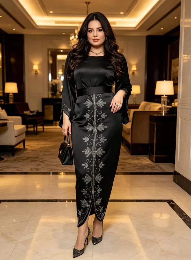 Take Two Black Embellished Dress with Long Sleeves