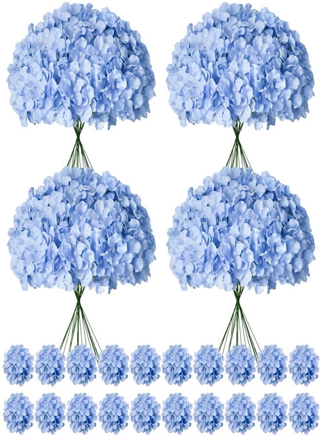 Cherica 100 Pcs Faux Blue Hydrangea Artificial Flowers Bulk, Fake Silk Hydrangea Flowers Heads with Stems for Wedding Decorations Garden Party Baby Shower Porch Home Decor Table Centerpieces - Image 1