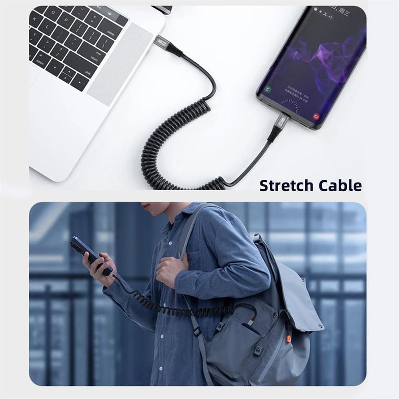 NFHK Stretch Coiled USB-C USB4 Cable 20Gbps 100W 8K for Laptop Keyboard Tablet Type-C Male to Female Power & Data Extension Cable - Image 3