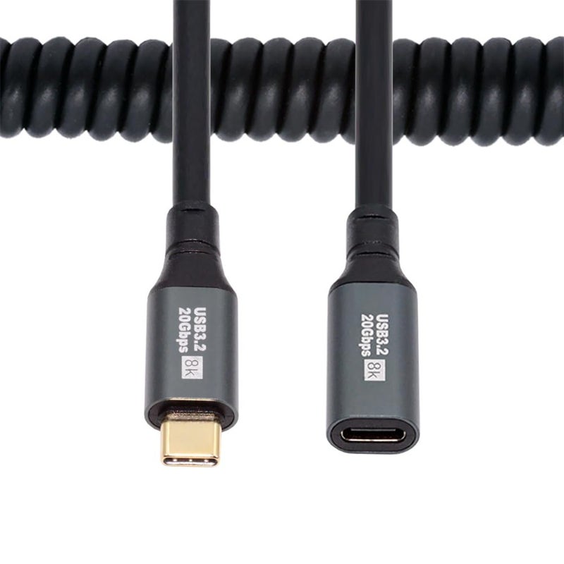 NFHK Stretch Coiled USB-C USB4 Cable 20Gbps 100W 8K for Laptop Keyboard Tablet Type-C Male to Female Power & Data Extension Cable - Image 1