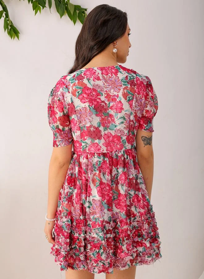 Freehand Women Fit and Flared Casual Floral Print Ruffle Dress