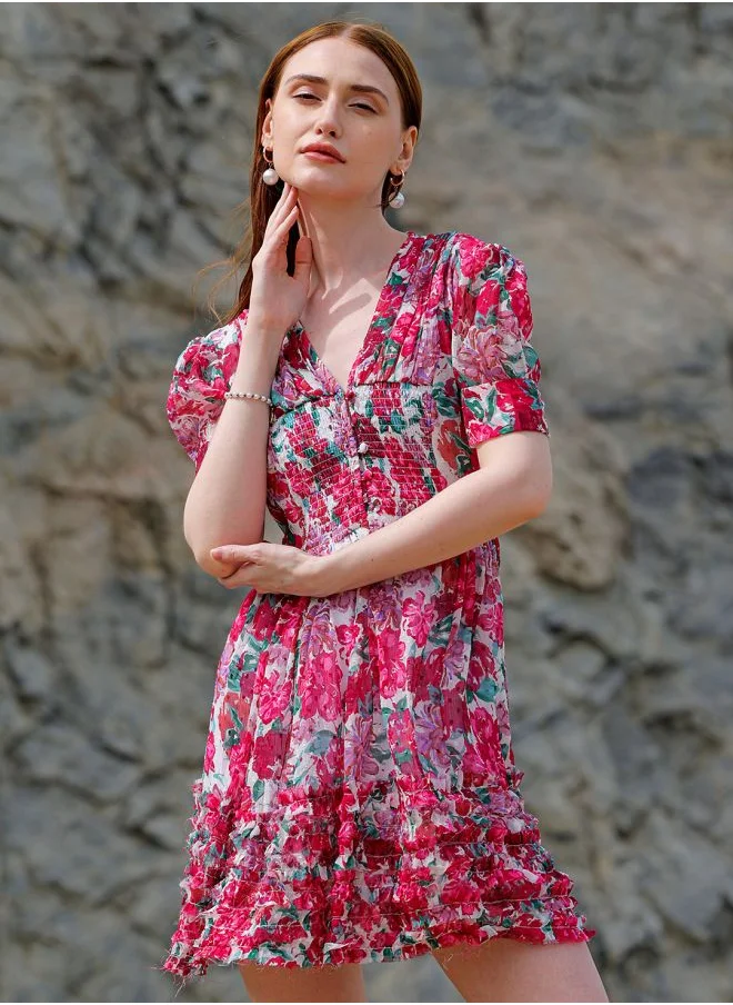 Freehand Women Fit and Flared Casual Floral Print Ruffle Dress