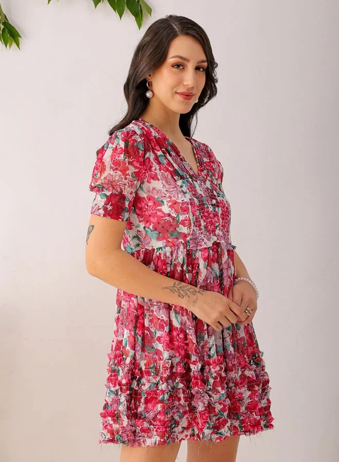 Freehand Women Fit and Flared Casual Floral Print Ruffle Dress