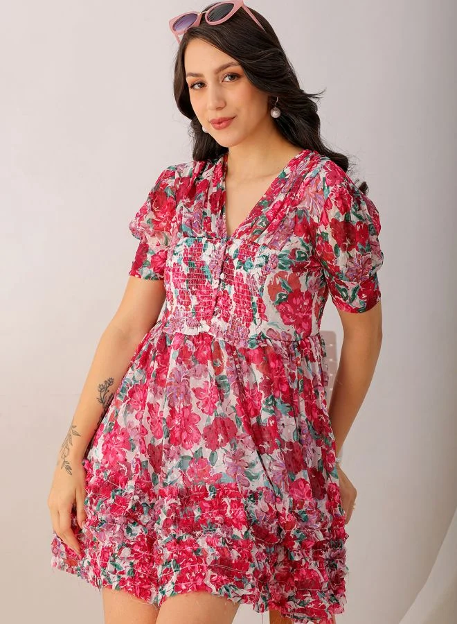 Freehand Women Fit and Flared Casual Floral Print Ruffle Dress
