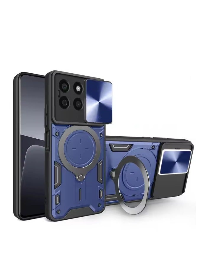 شيلد ايجيبت لهاتف هونر اكس 8 اية (Honor X8a) جراب حماية مع باب جرار لحماية عدسة  الكاميرا المدرعة مدمج بزاوية 360 درجة - (ازرق)