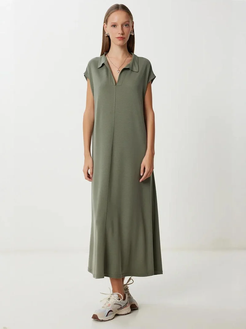 Happiness İstanbul ISTANBUL Polo Collar Pull-On Midi Dress with Pocket