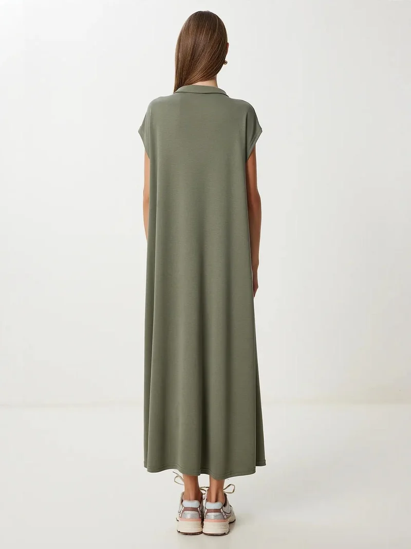 Happiness İstanbul ISTANBUL Polo Collar Pull-On Midi Dress with Pocket