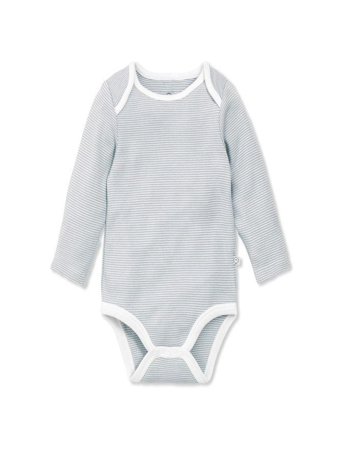 MORI Baby Long Sleeve Bodysuit in Blue Stripe for Boys & Girls - Bodysuit with Envelope Neck & Nickel Free Popper - 0-3 Months - Image 1