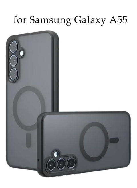 Magnetic Case Compatible with Samsung Galaxy A 55 5G,Frosted Matte PC Four-corner Airbag TPU Shockproof Bumper Anti-Drop Cover for Samsung Galaxy A 55