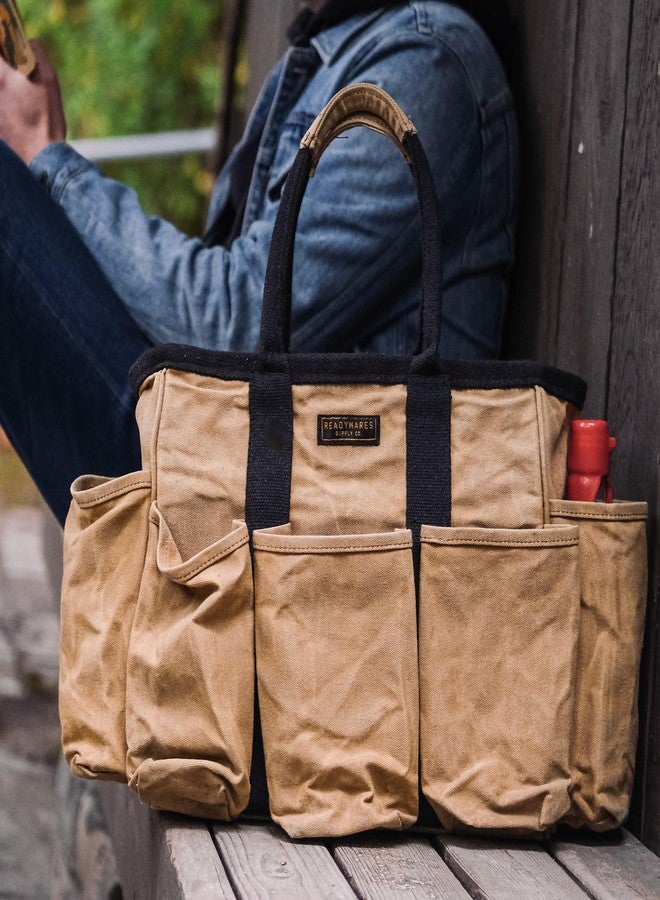 Readywares 14" Waxed Canvas Supply Bag/Garden Tool Tote/Cleaning Organizer/Mobile Bar/Versatile Storage Tote With Pockets/Utility Bag with Heavy Duty Handles - Image 5