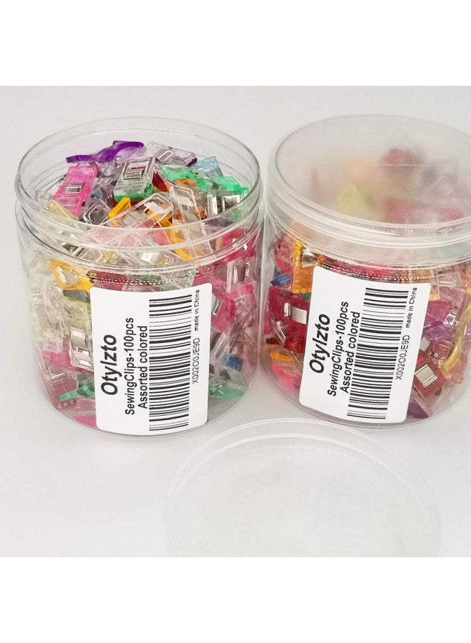Otylzto Premium Plastic Clips, 100 Pcs with Box, Sewing Notions for Sewing Quilting Supplies Crafting Tools, Assorted Colors for Craft