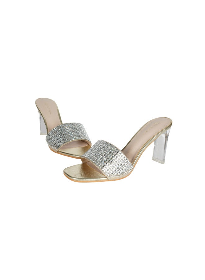 ZAYNA 221-129 Zayna Ladies  High Block Heel Slip on 18F9817-23 Gold - Image 2