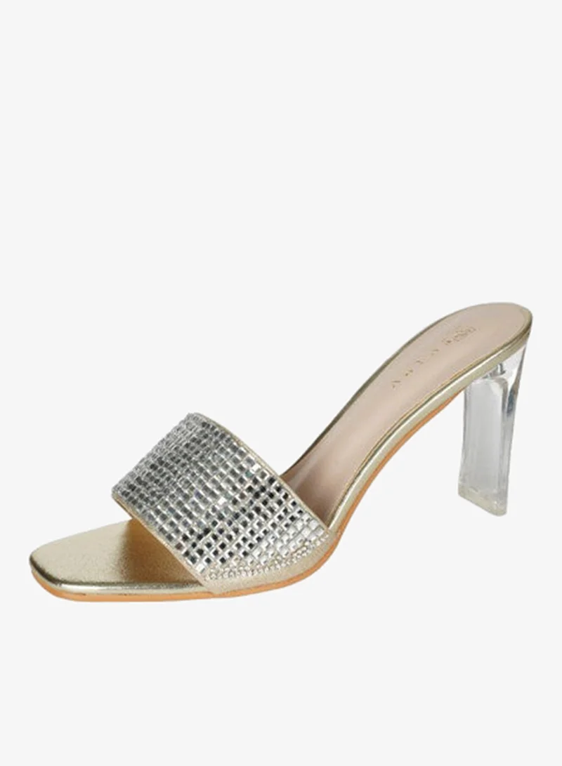 Zayna Gold 221-129 Zayna Ladies  High Block Heel Slip on 18F9817-23 Gold for Women | Best Price UAE