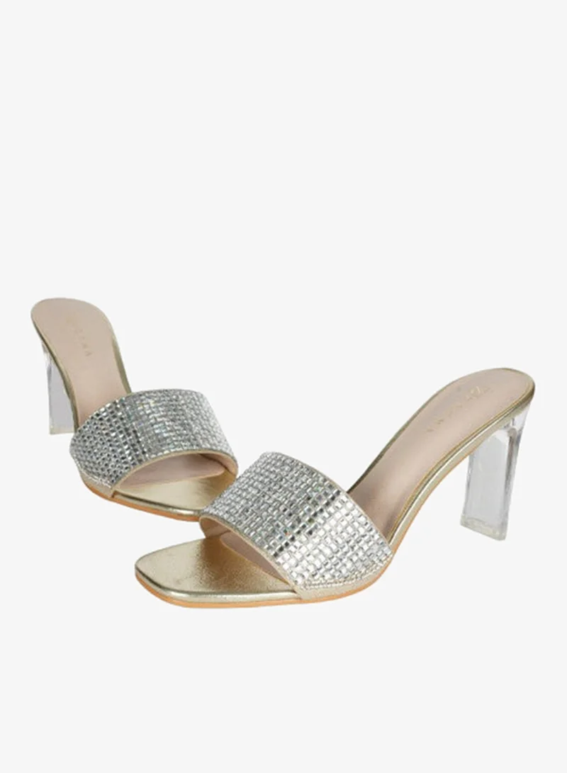 ZAYNA 221-129 Zayna Ladies  High Block Heel Slip on 18F9817-23 Gold
