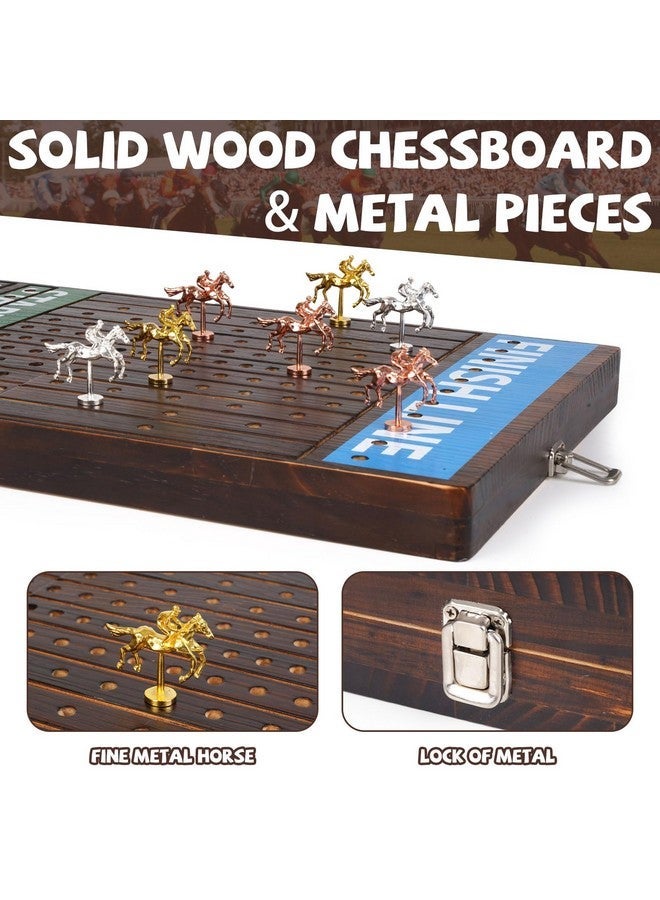 Agirlgle Deluxe Folding Horse Racing Board Game Set with Metal Horses, Foldable Board, Metal Dice, Domino Set, and Card Game - Premium Family Strategy Board Game for Parties, Travel, and Game Night - Image 3